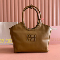 MIUHOBO TOTE 28 IN BROWN CALFSKIN FABRIC LINING GOLD LOCK
