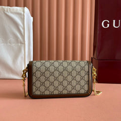 HORSEBIT 1955 SMALL 21.5 IN BEIGE EBONY GG SUPREME BROWN CALFSKIN GOLD HARDWARE