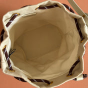 GABADINE POUCH 22.5 IN PLASTER WHITE CANVAS BROWN DRAWSTRING