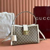 GUCCI 26S PADLOCK SHOULDER BAG 29 IN DARK BEIGE AND WHITE CALFSKIN
