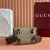 GUCCI NEO VINTAGE TIGER HEAD CROSSBODY BAG 20 IN CANVAS BROWN LEATHER TRIM