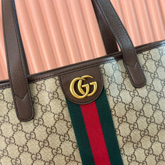 GUCCI 25S TOTE BAG 36 CM IN DARK BROWN MIX BEIGE LAMBSKIN WITH GOLD HARDWARE