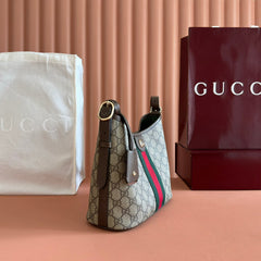 GUCCI 25S OPHIDIA SMALL SHOULDER BAG 23 CM IN BEIGE MIX BROWN CALFSKIN