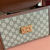 GUCCI 25S PADLOCK BAG 26 IN BEIGE CANVAS AND BROWN CALFSKIN