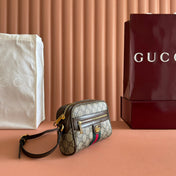 GUCCI 25S DESIGNER HANDBAG 18 IN BEIGE CANVAS AND BROWN CALFSKIN