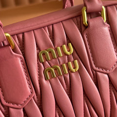 MIUMIU 26S ARCADIE MATELASSE BAG 19 IN DUSTY ROSE PINK CALFSKIN GOLD HARDWARE