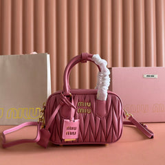 MIUMIU 26S ARCADIE MATELASSE BAG 19 IN DUSTY ROSE PINK CALFSKIN GOLD HARDWARE