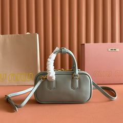 MIUMIU 26S ARCADIE BAG 19 IN SAGE GRAY CALFSKIN GOLD HARDWARE