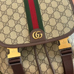GUCCI 26S OPHIDIA LARGE BACKPACK 46 IN BEIGE AND BROWN CANVAS