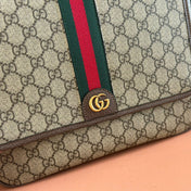 GUCCI 25S OPHIDIA MEDIUM CROSSBODY BAG 28 IN BEIGE CANVAS AND BROWN CALFSKIN
