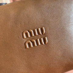 MIUMIU 26S CORDUROY POUCH BAG 25 IN BROWN CALFSKIN GOLD HARDWARE