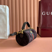 GUCCI 25S OPHIDIA MINI SHOULDER BAG 19 CM IN DARK CHOCOLATE BROWN SUEDE