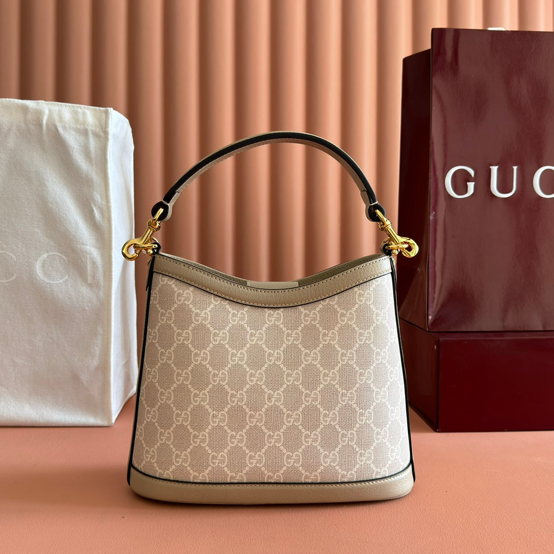 GUCCI 26S SHOULDER BAG 25 IN BEIGE COATED CANVAS