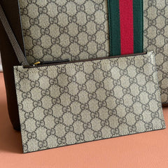 GUCCI 25S TOTE BAG 43 CM IN DARK BROWN MIX BEIGE LAMBSKIN WITH GOLD HARDWARE