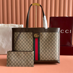 GUCCI 25S TOTE BAG 44 CM IN DARK BROWN MIX BEIGE LAMBSKIN WITH GOLD HARDWARE