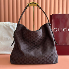 GUCCI 25S BEATRIX LARGE TOTE BAG 40 CM IN DARK CHOCOLATE BROWN CANVAS