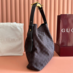 GUCCI 25S BEATRIX LARGE TOTE BAG 40 CM IN DARK CHOCOLATE BROWN CANVAS