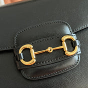 GUCCI 25S HORSEBIT 1955 MEDIUM SHOULDER BAG 29 CM IN BLACK CALFSKIN WITH GOLD HARDWARE