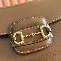 GUCCI 25S HORSEBIT 1955 MEDIUM SHOULDER BAG 22 CM IN BROWN CALFSKIN WITH GOLD HARDWARE