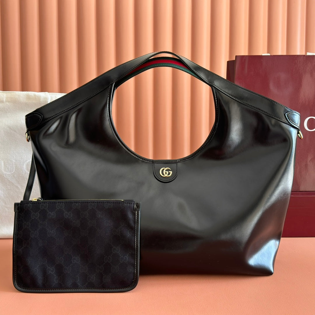 GUCCI 26S GIGLIO LARGE TOTE BAG 60 IN BLACK SHINY CALFSKIN