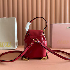 MIUMIU 26S MINI-BACKPACK 17 IN DARK RED CALFSKIN GOLD HARDWARE