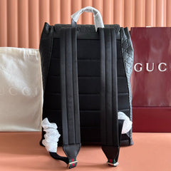 GUCCI 26S GG EMBLEM BACKPACK 44 IN BLACK EMBOSSED CALFSKIN