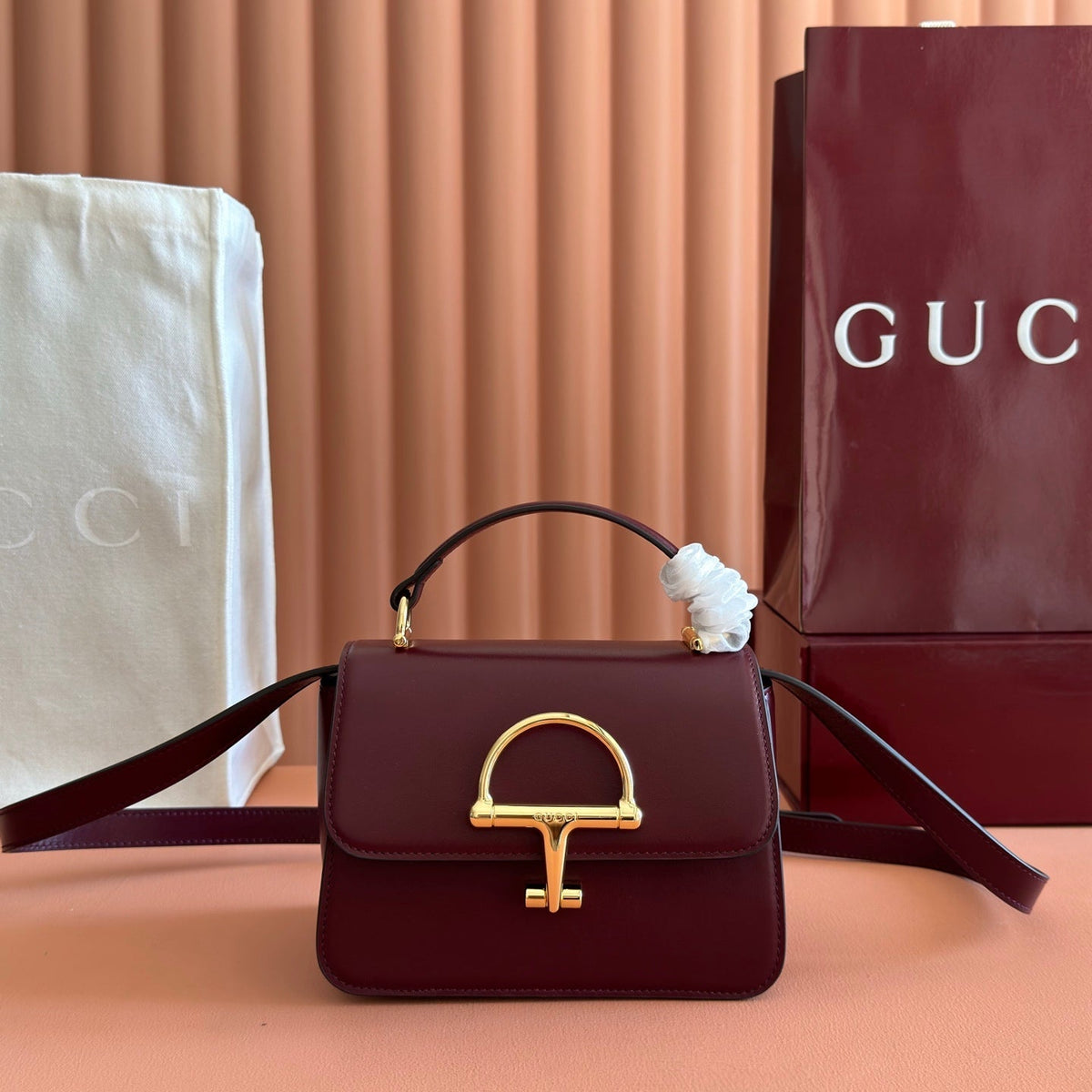 GUCCI 26S SIENA TOP HANDLE BAG 19 IN DARK RED CALFSKIN