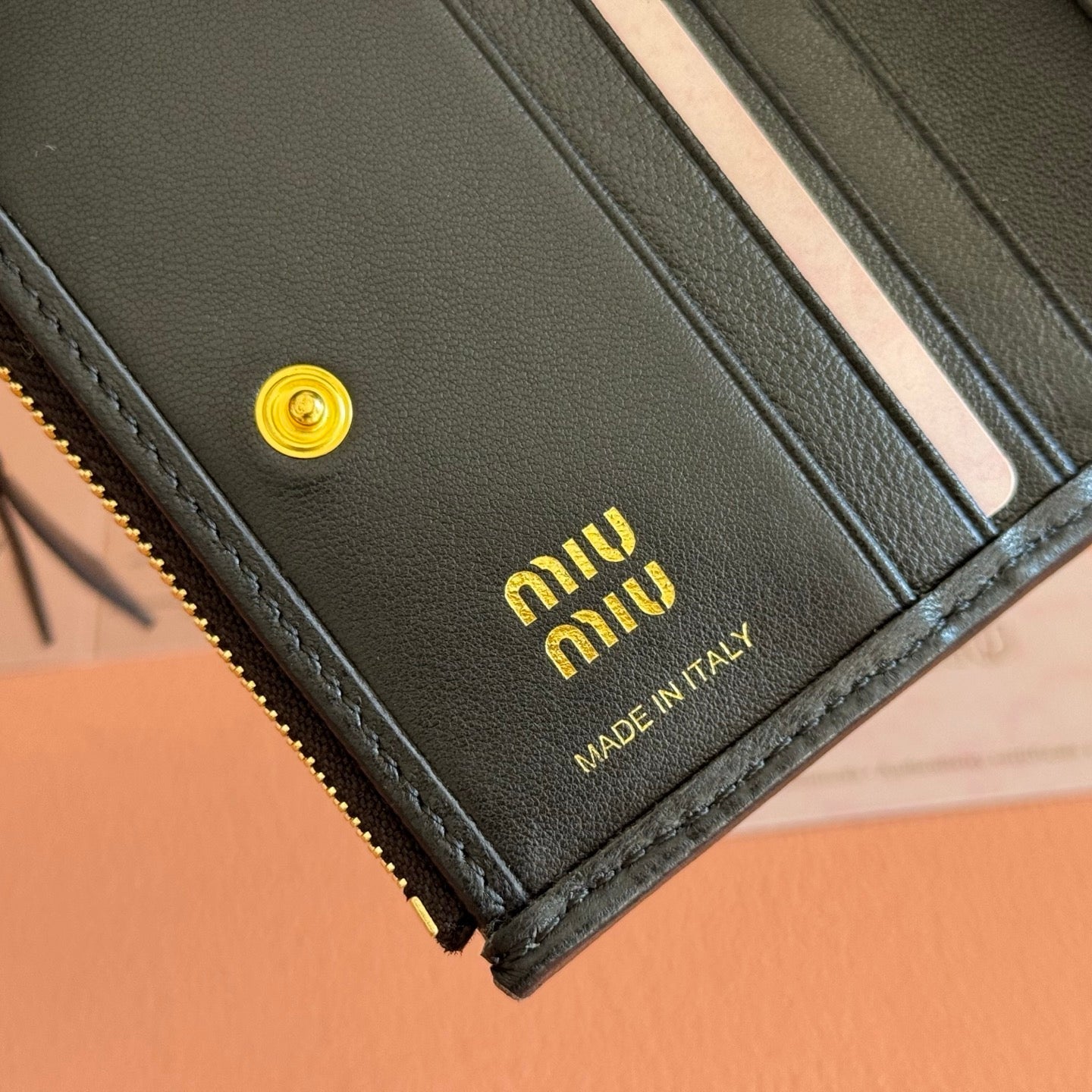 MIUMIU 26S SMALL MATELASSE CARD HOLDER 11 IN BLACK CALFSKIN GOLD HARDWARE