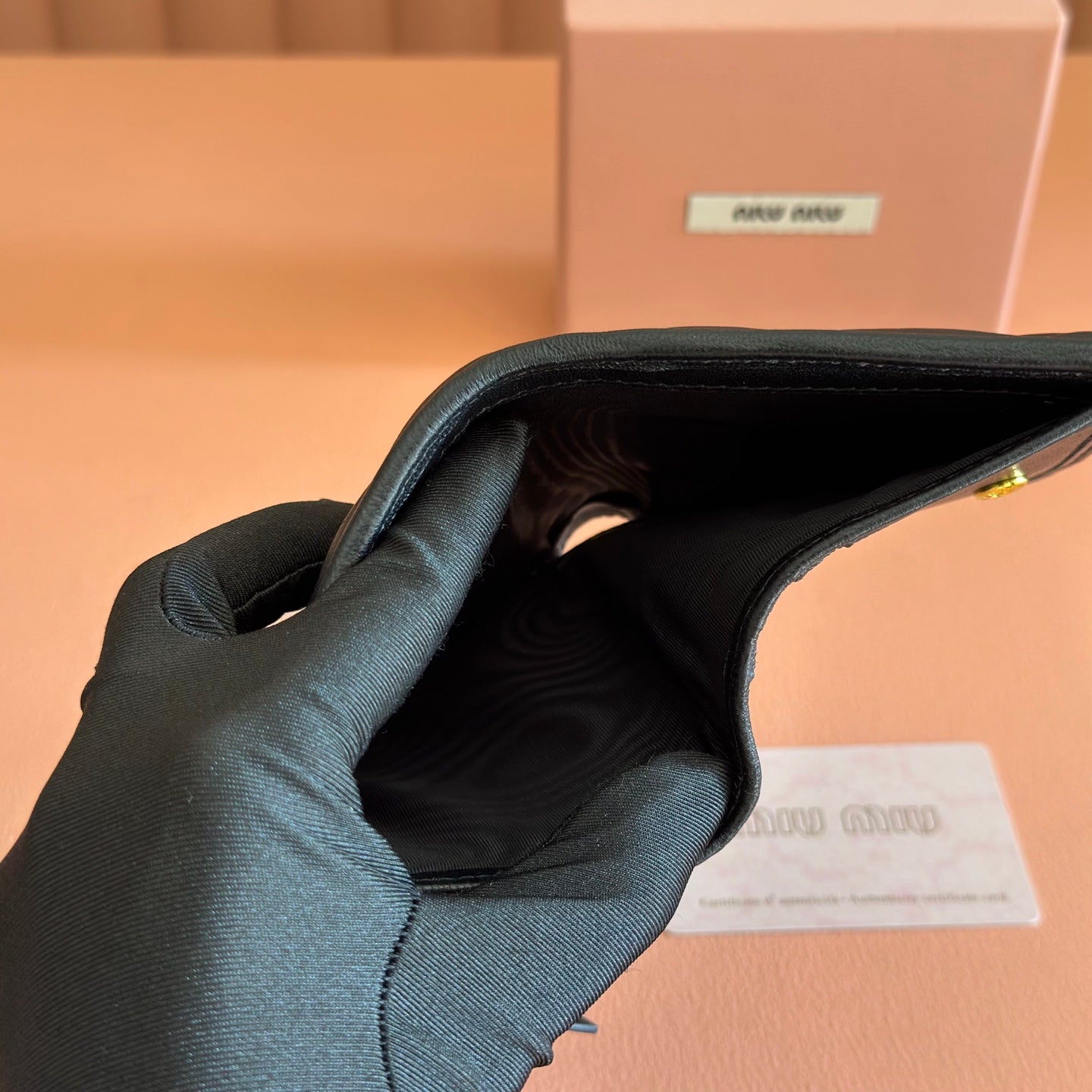 MIUMIU 26S SMALL MATELASSE CARD HOLDER 11 IN BLACK CALFSKIN GOLD HARDWARE