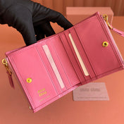 MIUMIU 26S SMALL MATELASSE CARD HOLDER 11 IN PINK CALFSKIN GOLD HARDWARE