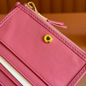 MIUMIU 26S SMALL MATELASSE CARD HOLDER 11 IN PINK CALFSKIN GOLD HARDWARE