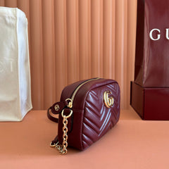 GUCCI 26S GG MARMONT SHOULDER BAG 24 IN DARK RED CALFSKIN