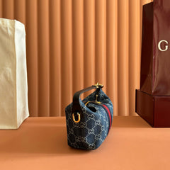 GUCCI 26S GIGLIO TOP HANDLE BAG 19 IN BLUE AND WHITE DENIM