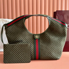 GUCCI 26S GIGLIO LARGE TOTE BAG 60 IN DARK MOSS GREEN EMBOSSED SUEDE
