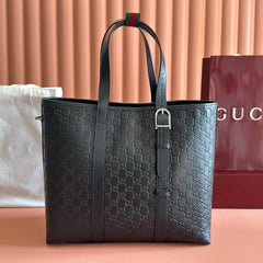 GUCCI 26S TOTE BAG 38 IN BLACK EMBOSSED CALFSKIN