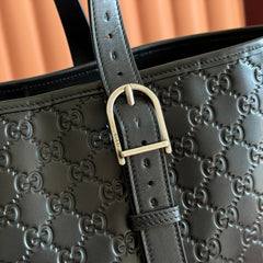 GUCCI 26S TOTE BAG 38 IN BLACK EMBOSSED CALFSKIN