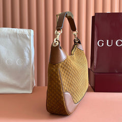 GUCCI 26S SHOULDER BAG 40 IN BROWN EMBOSSED SUEDE