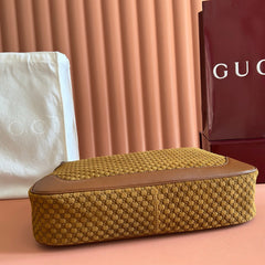 GUCCI 26S SHOULDER BAG 40 IN BROWN EMBOSSED SUEDE