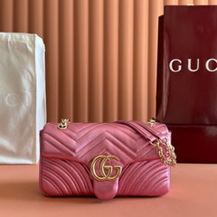 GUCCI 26S GG MARMONT BAG 26 IN METALLIC PINK LAMBSKIN
