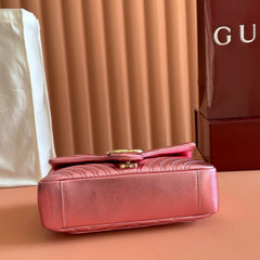 GUCCI 26S GG MARMONT BAG 26 IN METALLIC PINK LAMBSKIN