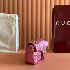 GUCCI 26S GG MARMONT BAG 26 IN METALLIC PINK LAMBSKIN
