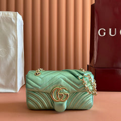 GUCCI 26S GG MARMONT BAG 22 IN METALLIC PALE GREEN LAMBSKIN