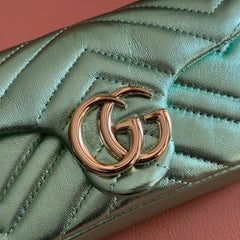 GUCCI 26S GG MARMONT BAG 16 IN METALLIC PALE GREEN LAMBSKIN