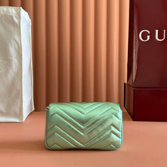 GUCCI 26S GG MARMONT BAG 16 IN METALLIC PALE GREEN LAMBSKIN