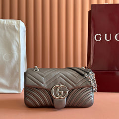 GUCCI 26S GG MARMONT BAG 26 IN WARM GRAY BROWN LAMBSKIN