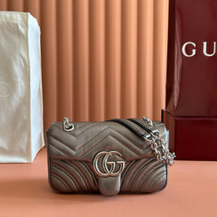 GUCCI 26S GG MARMONT BAG 22 IN WARM GRAY BROWN LAMBSKIN