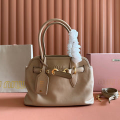 MIUMIU 26S BORSA AVENTURE BAG 30 IN DARK BEIGE CALFSKIN GOLD HARDWARE