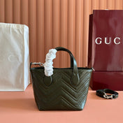 GUCCI 26S GG MARMONT TOTE BAG 17 IN MOSS GREEN CALFSKIN
