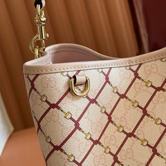 GUCCI 26S GG EMBLEM BUCKET BAG 25 IN LIGHT PINK COATED FABRIC