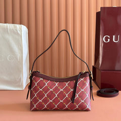 GUCCI 26S GG EMBLEM BUCKET BAG 22 IN DARK RED COATED FABRIC